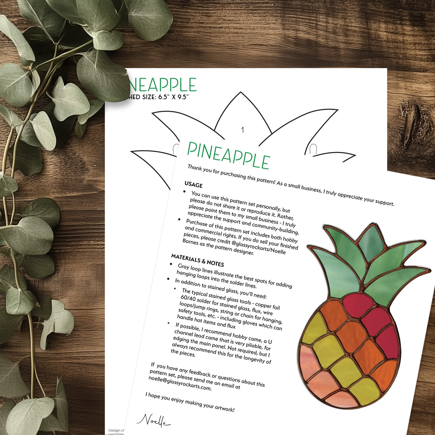 Pineapple Stained Glass Pattern and PNG