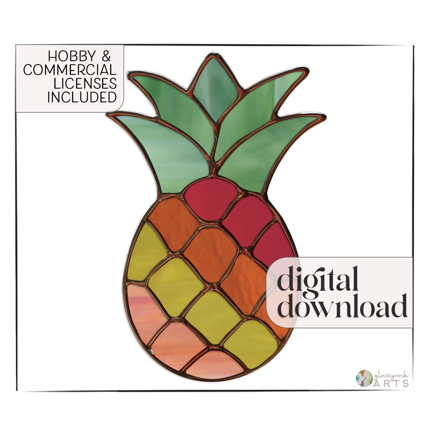 Pineapple Stained Glass Pattern and PNG