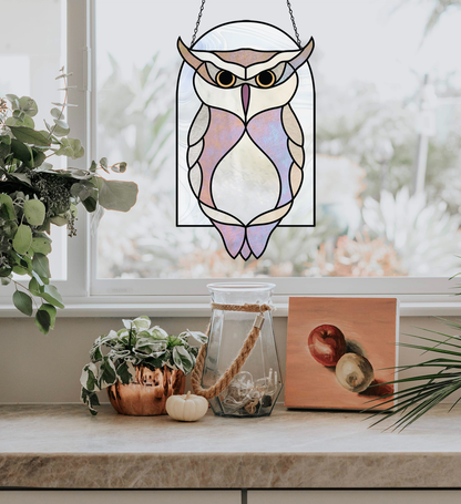 Horned Owl Stained Glass Arch Pattern