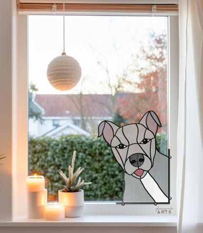 A picture of the American Pitbull Terrier Dog Stained Glass Pattern from GlassyRock Arts. 