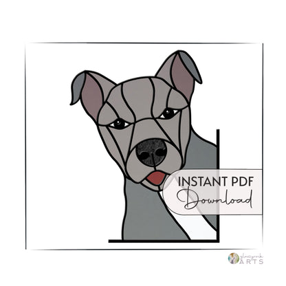 A geometric illustration of a dog with a serious expression, in shades of gray, white, and black. Text reads "Instant PDF Download.