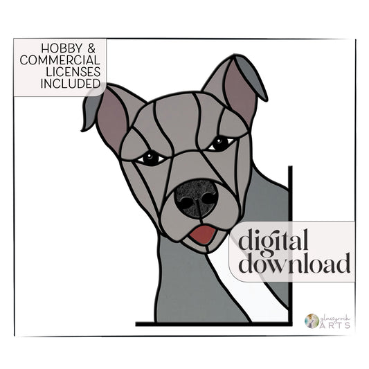 A picture of the American Pitbull Terrier Dog Stained Glass Pattern from GlassyRock Arts. 