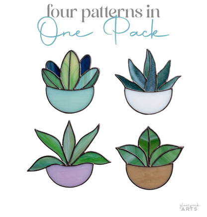 Potted Plant Ornaments Stained Glass Patterns, 4-Pack, PDF & PNG