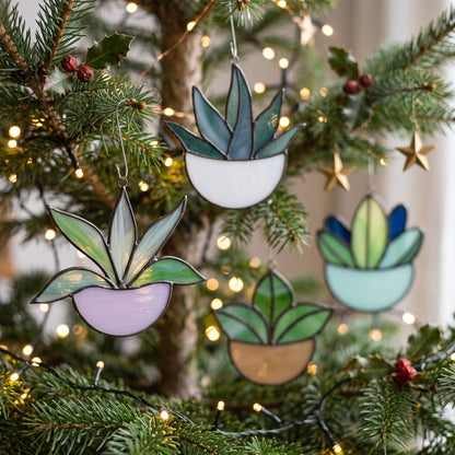 Potted Plant Ornaments Stained Glass Patterns, 4-Pack, PDF & PNG