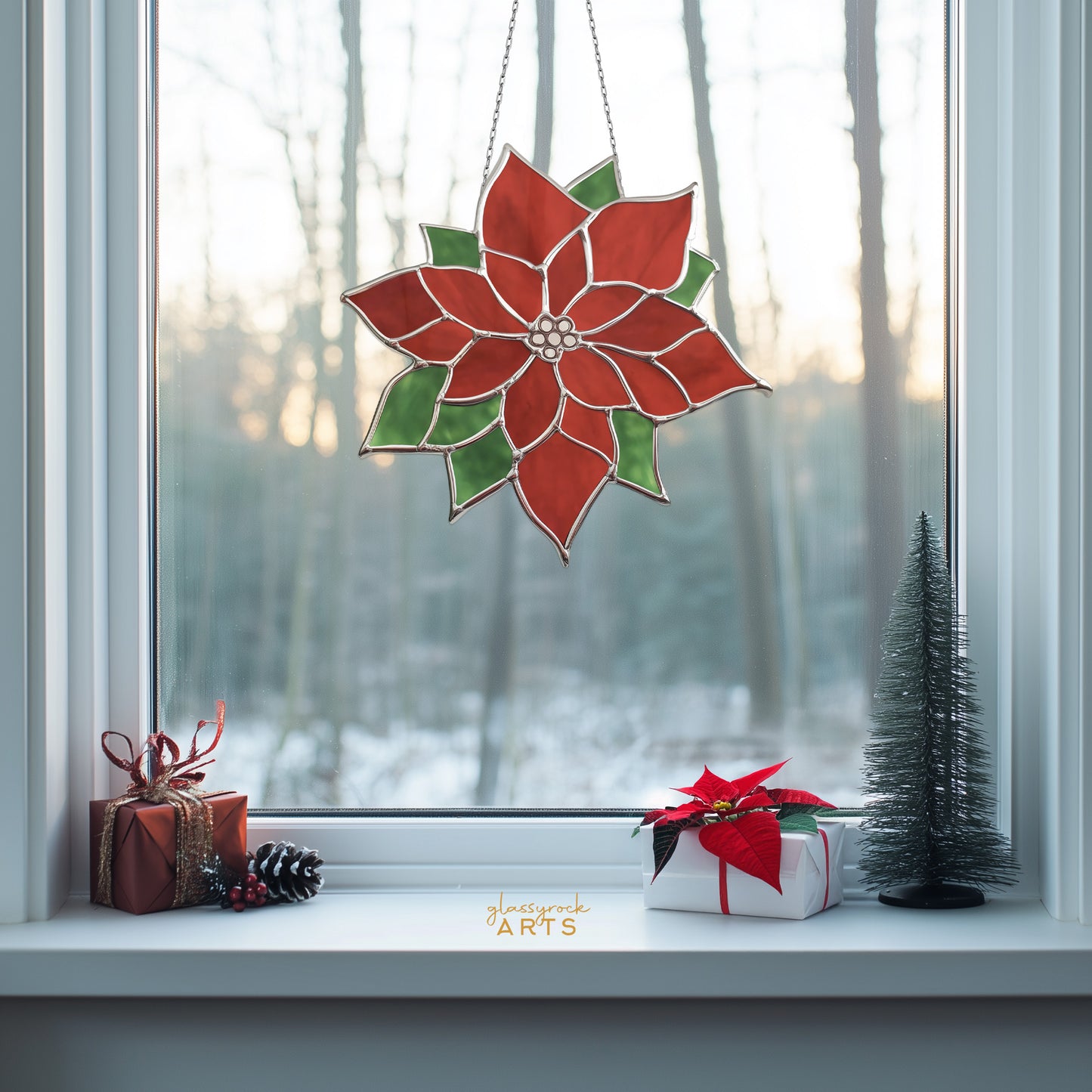 Poinsettia Suncatcher Stained Glass Pattern