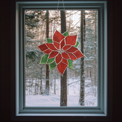 Poinsettia Suncatcher Stained Glass Pattern