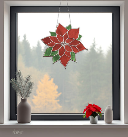 Poinsettia Suncatcher Stained Glass Pattern