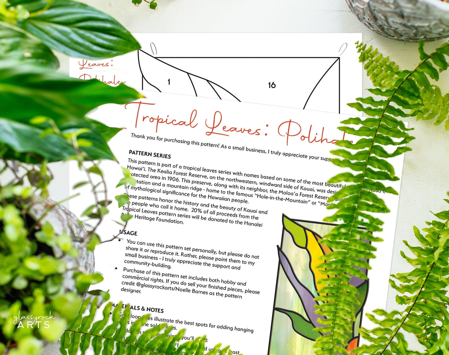 Tropical Stained Glass Plant Pattern - Polihale