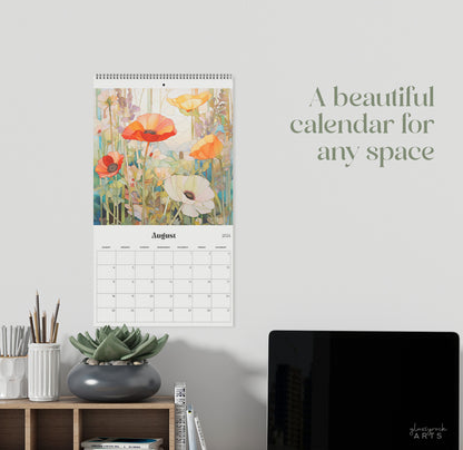 A picture of the 2024-2025 Mid-Year Calendar - Poppies Large Wall Calendar from GlassyRock Arts. 