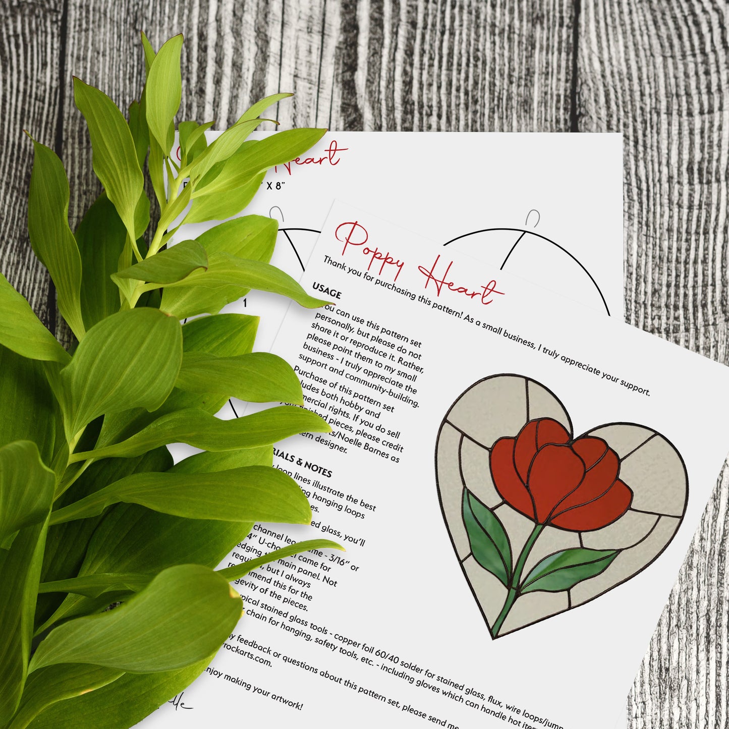 Heart Stained Glass Poppy Pattern