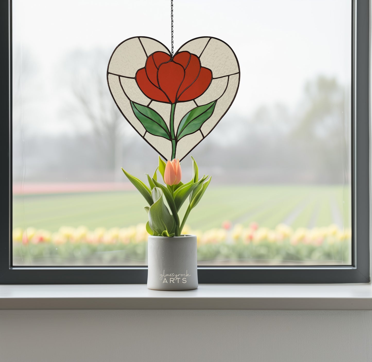 Heart Stained Glass Poppy Pattern