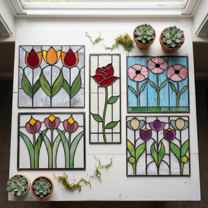 Prairie Flowers Stained Glass Pattern Bundle with PNG & SVG