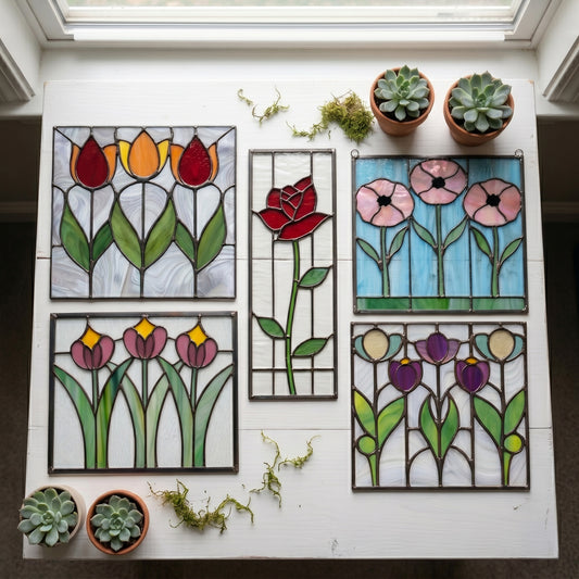 Prairie Flowers Stained Glass Pattern Bundle with PNG & SVG