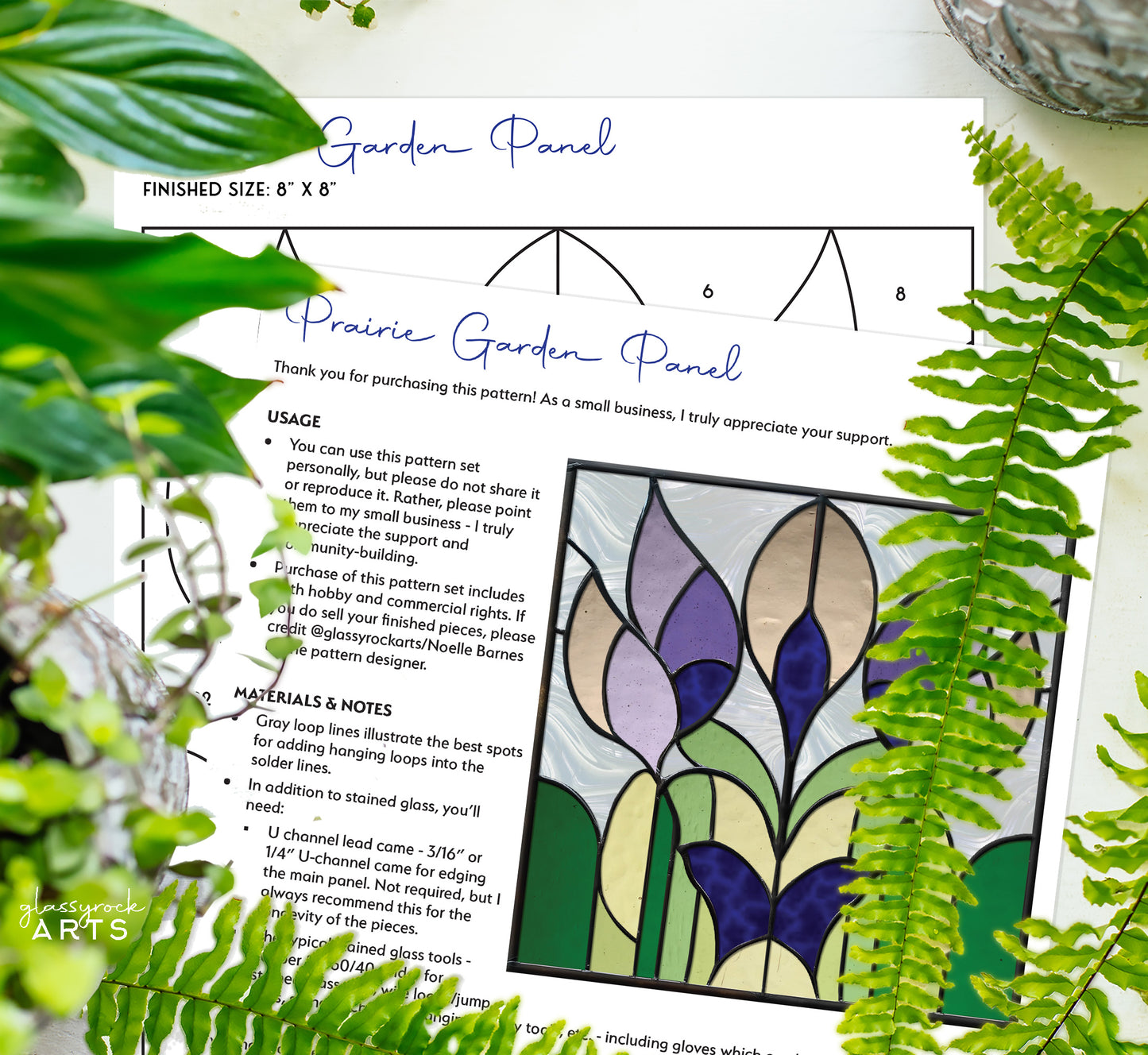 A picture of the Prairie Tulips Stained Glass Garden Pattern from GlassyRock Arts. 