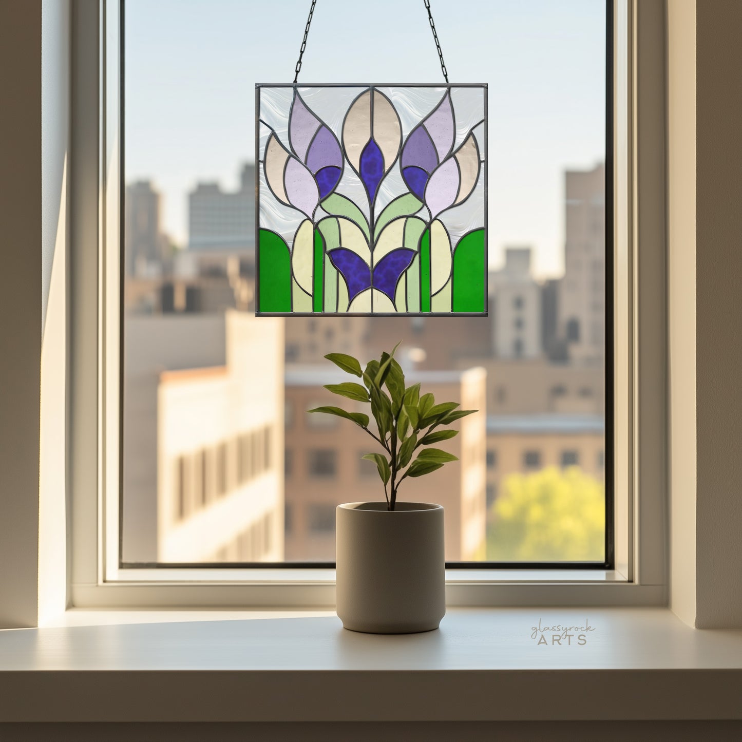 A picture of the Prairie Tulips Stained Glass Garden Pattern from GlassyRock Arts. 