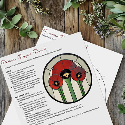 Prairie Poppies Round Stained Glass Pattern