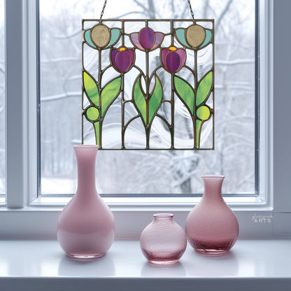 A picture of the Prairie Tulips Stained Glass Flowers Pattern from GlassyRock Arts. 