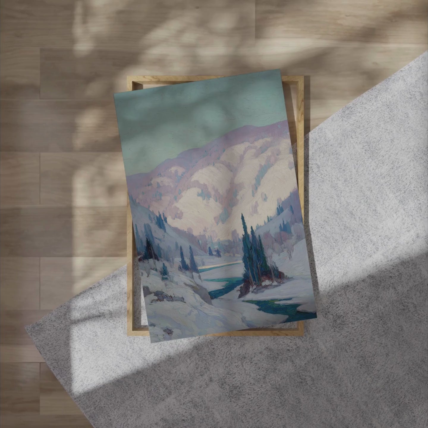 Video showing the First Creek Winter mountains art print.