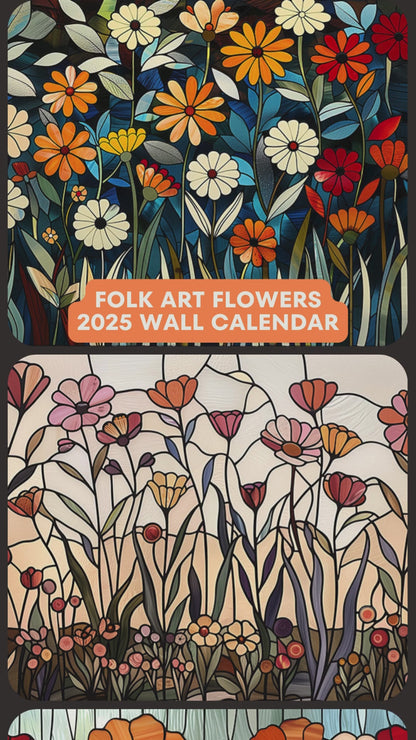 2025 Folk Art Flowers Wall Calendar