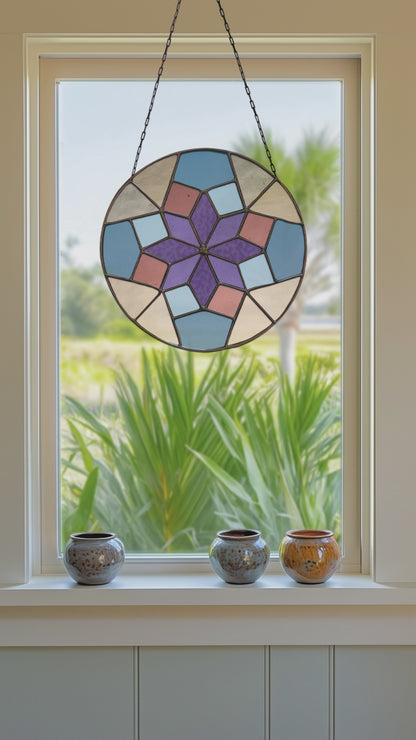 Geometric Rose Window Stained Glass Pattern plus PNG