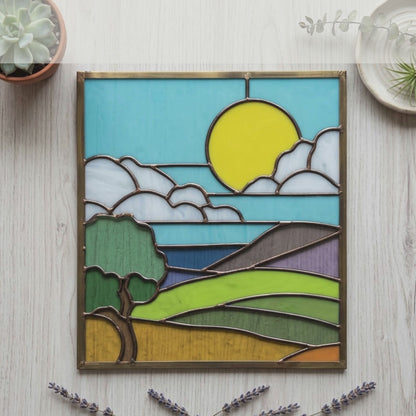 California Coast Stained Glass Landscape Pattern
