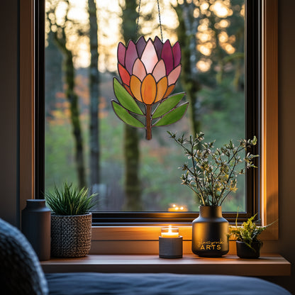 Protea Flower Stained Glass Pattern with PNG