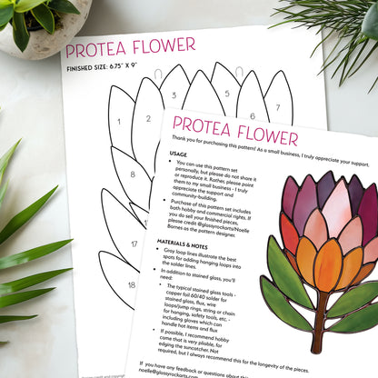 Protea Flower Stained Glass Pattern with PNG