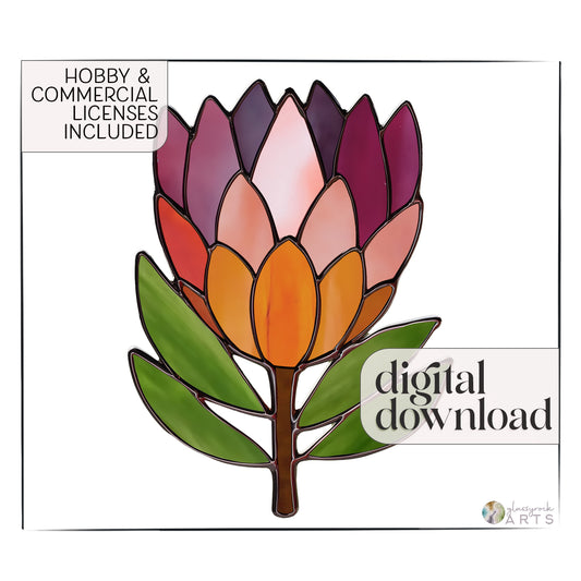 Protea Flower Stained Glass Pattern with PNG