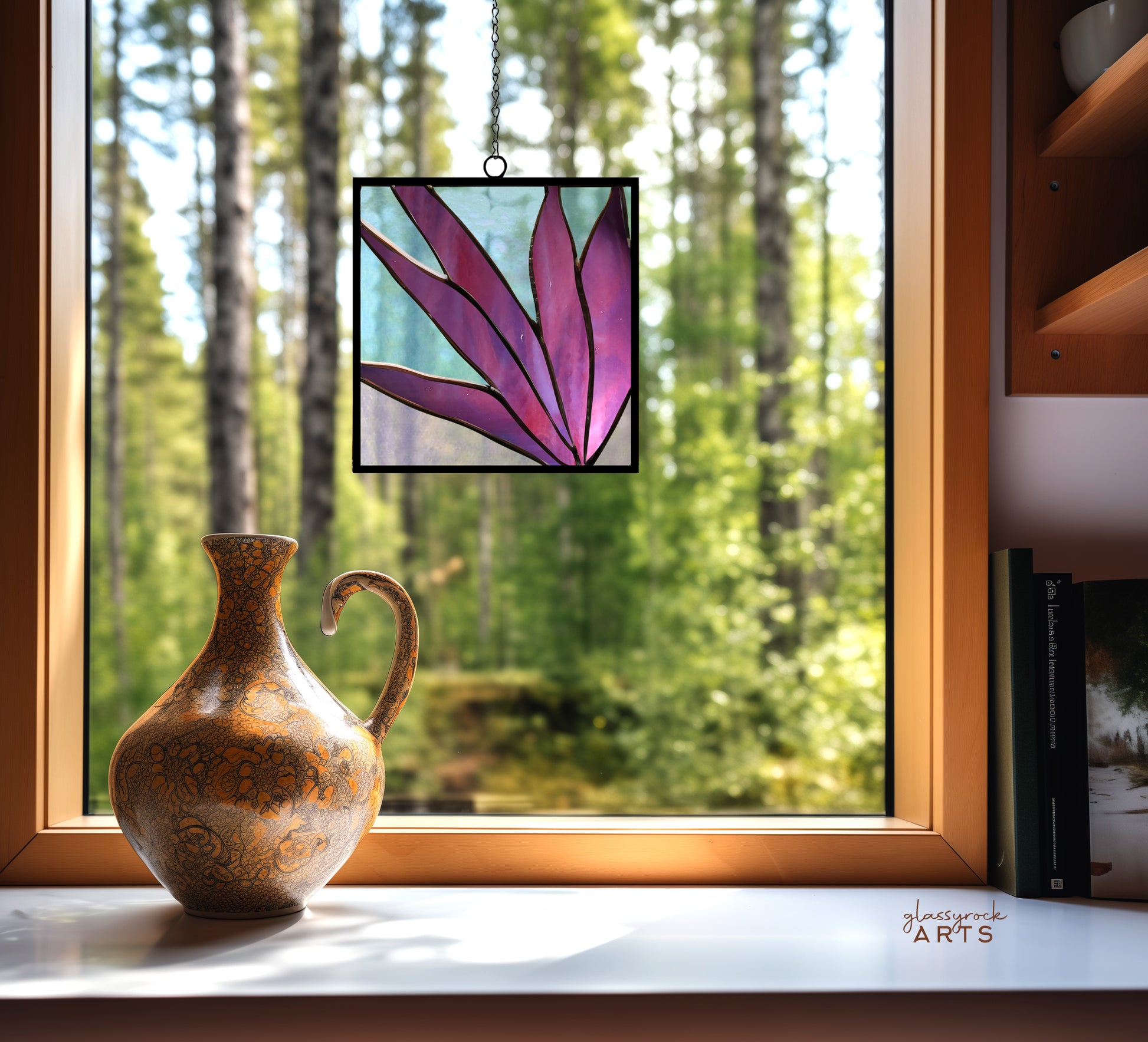 A picture of the Modern Leaves Stained Glass Plant Pattern from GlassyRock Arts. 