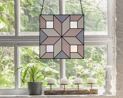 A picture of the Quattro Square Geometric Stained Glass Cross Pattern from GlassyRock Arts. 