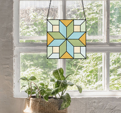 A picture of the Quattro Square Geometric Stained Glass Cross Pattern from GlassyRock Arts. 