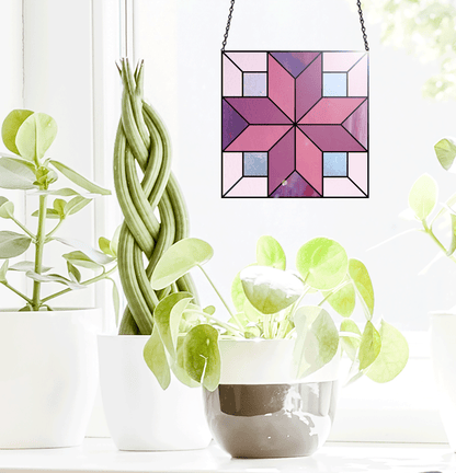 A picture of the Quattro Square Geometric Stained Glass Cross Pattern from GlassyRock Arts. 