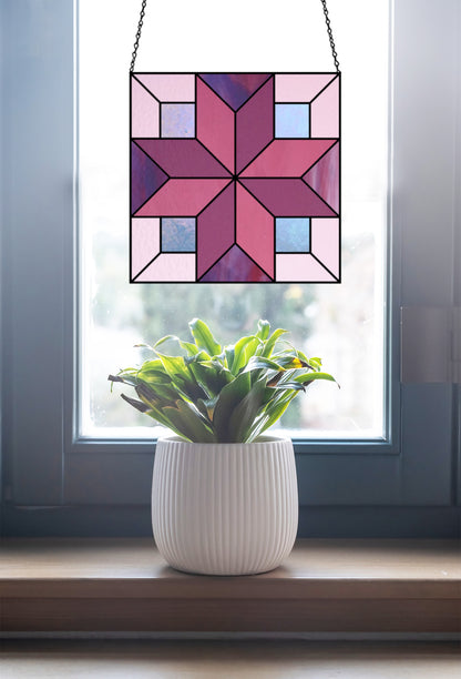 A picture of the Quattro Square Geometric Stained Glass Cross Pattern from GlassyRock Arts. 