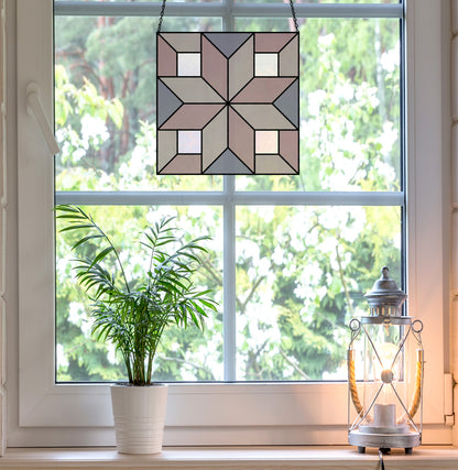 A picture of the Quattro Square Geometric Stained Glass Cross Pattern from GlassyRock Arts. 