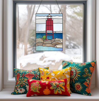 Racine Lighthouse Landscape Stained Glass Pattern