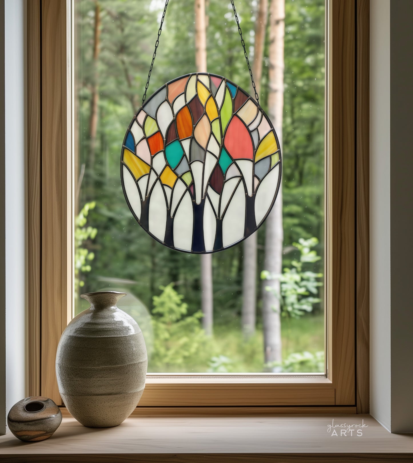 A picture of the Abstract Forest Stained Glass Landscape Pattern from GlassyRock Arts. 