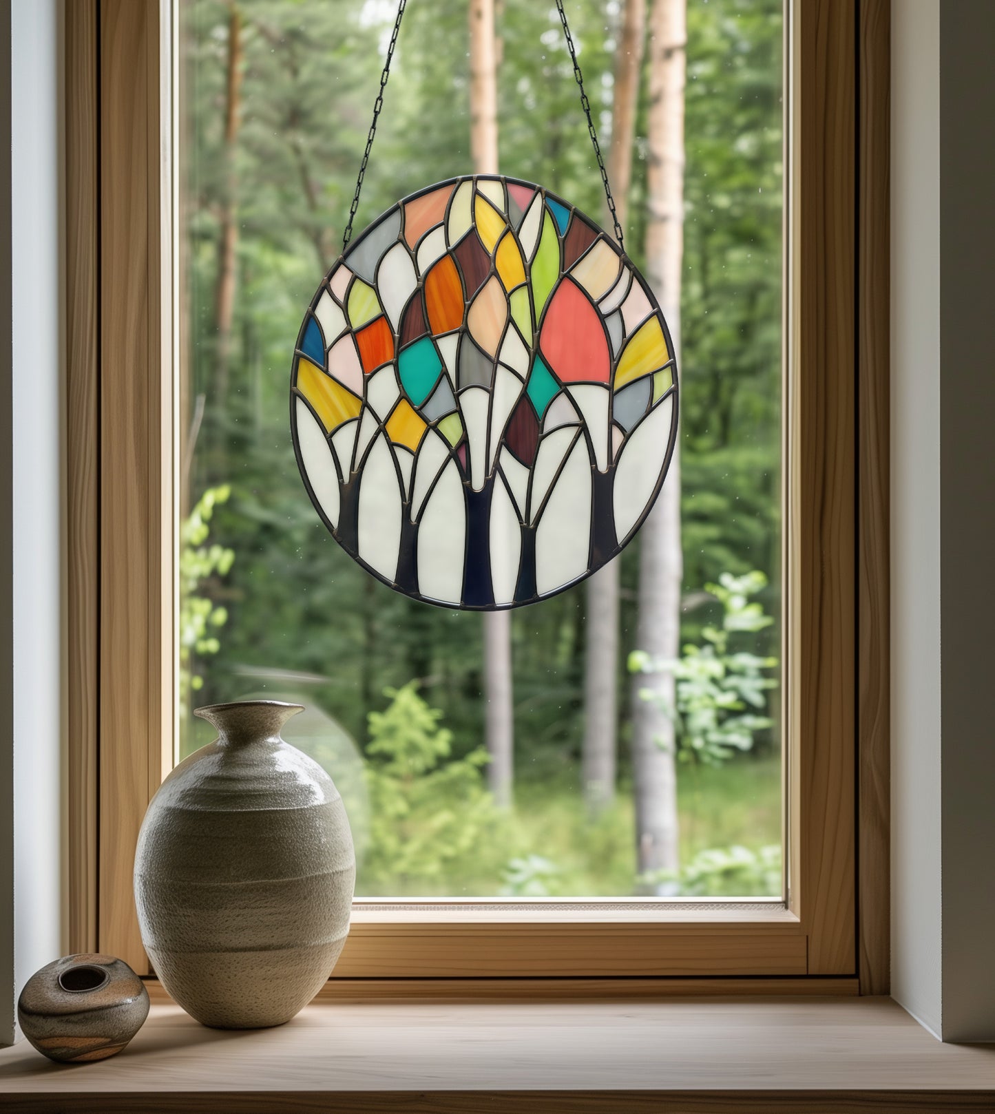 Abstract Forest Stained Glass Landscape Pattern