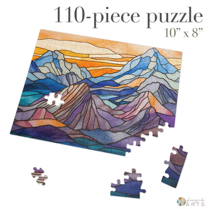 A picture of the Stained Glass Mountains Jigsaw Puzzle from GlassyRock Arts. 