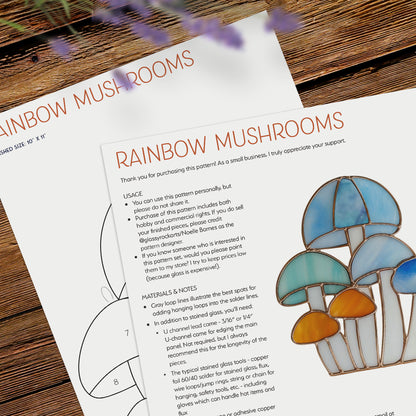 Rainbow Mushroom Troop Stained Glass Pattern and PNG