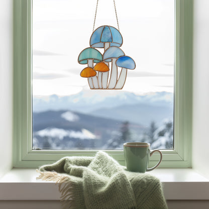 Rainbow Mushroom Troop Stained Glass Pattern and PNG