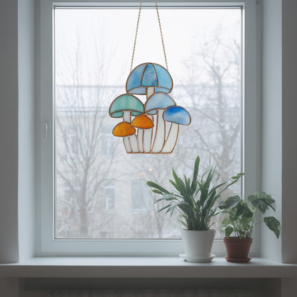 Rainbow Mushroom Troop Stained Glass Pattern and PNG