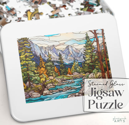 A picture of the Rocky Mountain National Park Stained Glass Jigsaw Puzzle from GlassyRock Arts. 