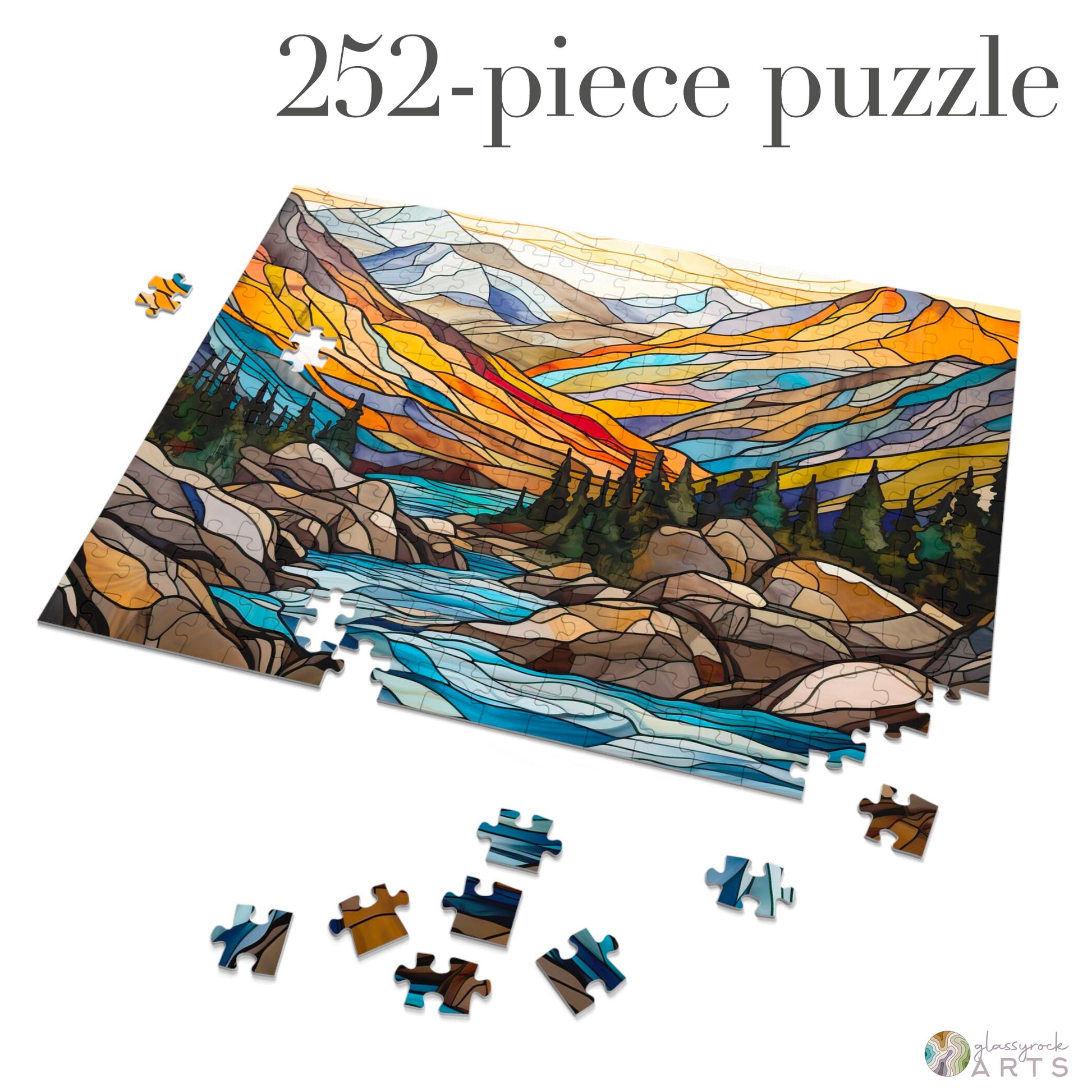 A picture of the Rocky Mountain National Park Stained Glass Jigsaw Puzzle from GlassyRock Arts. 