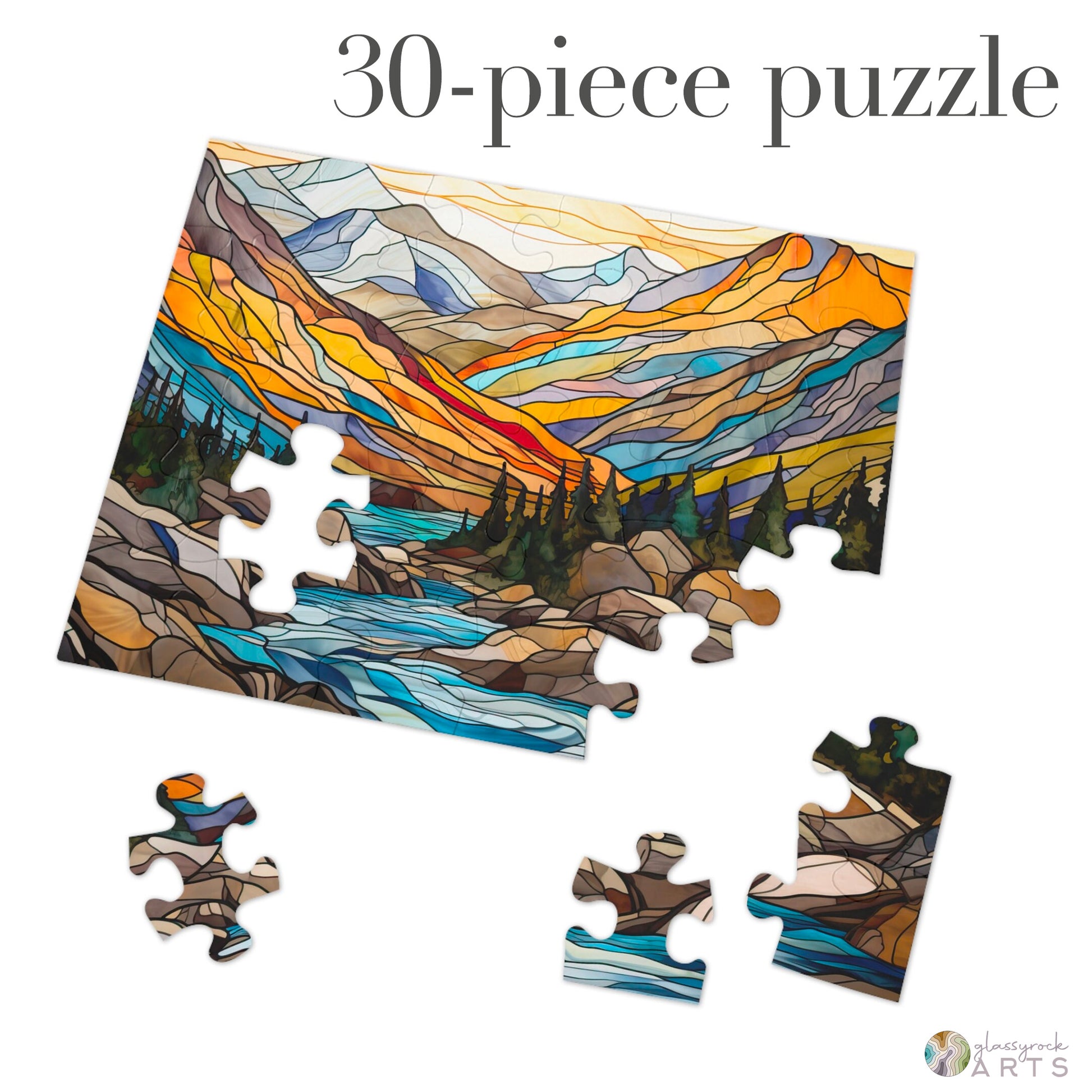 A picture of the Rocky Mountain National Park Stained Glass Jigsaw Puzzle from GlassyRock Arts. 