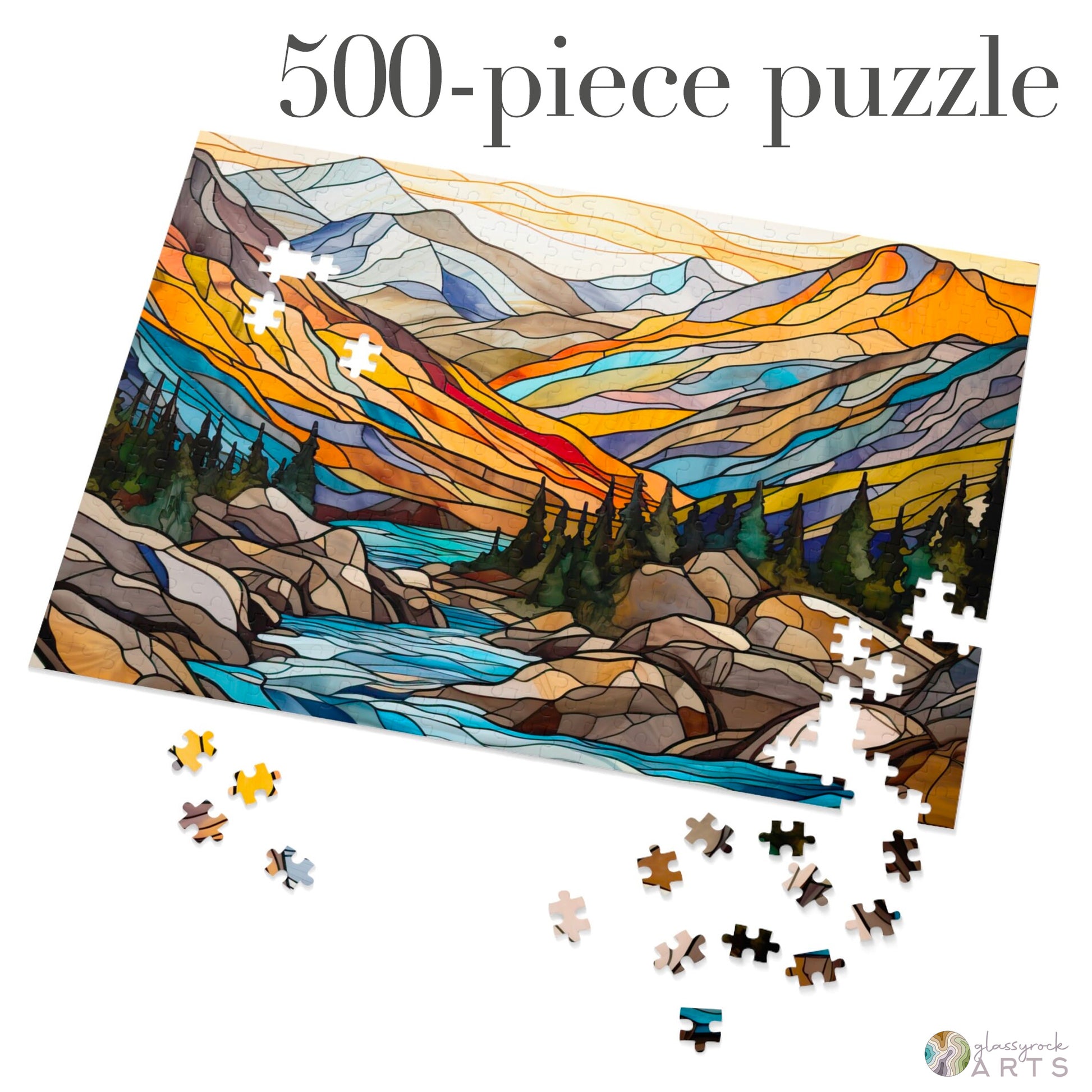 A picture of the Rocky Mountain National Park Stained Glass Jigsaw Puzzle from GlassyRock Arts. 