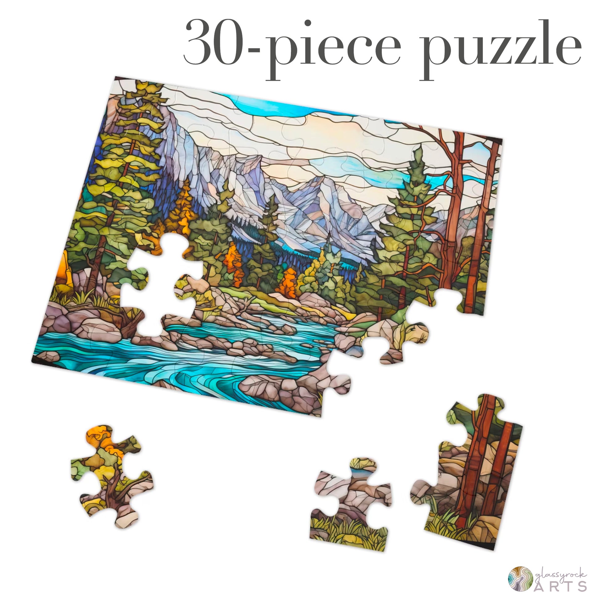 A picture of the Rocky Mountain National Park Stained Glass Jigsaw Puzzle from GlassyRock Arts. 