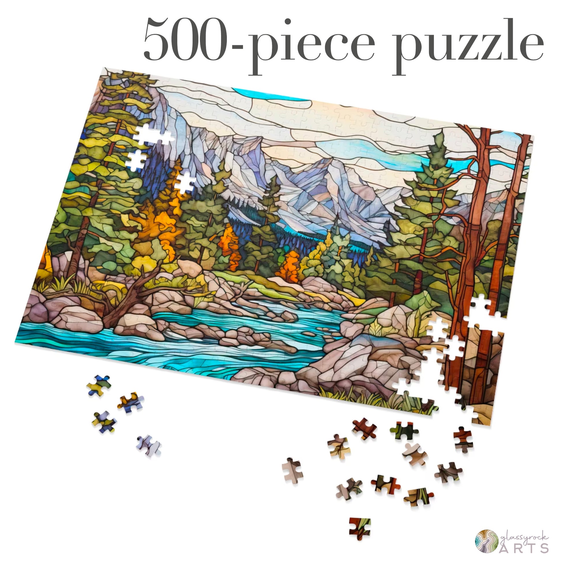 A picture of the Rocky Mountain National Park Stained Glass Jigsaw Puzzle from GlassyRock Arts. 