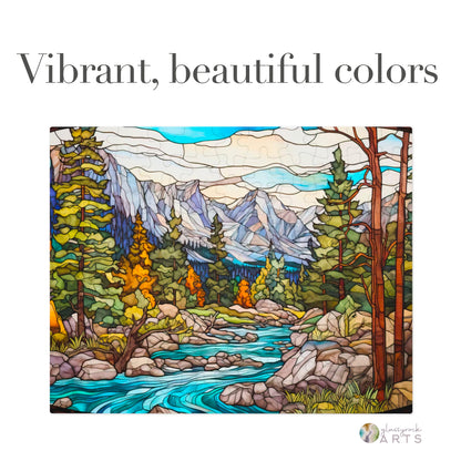 A picture of the Rocky Mountain National Park Stained Glass Jigsaw Puzzle from GlassyRock Arts. 