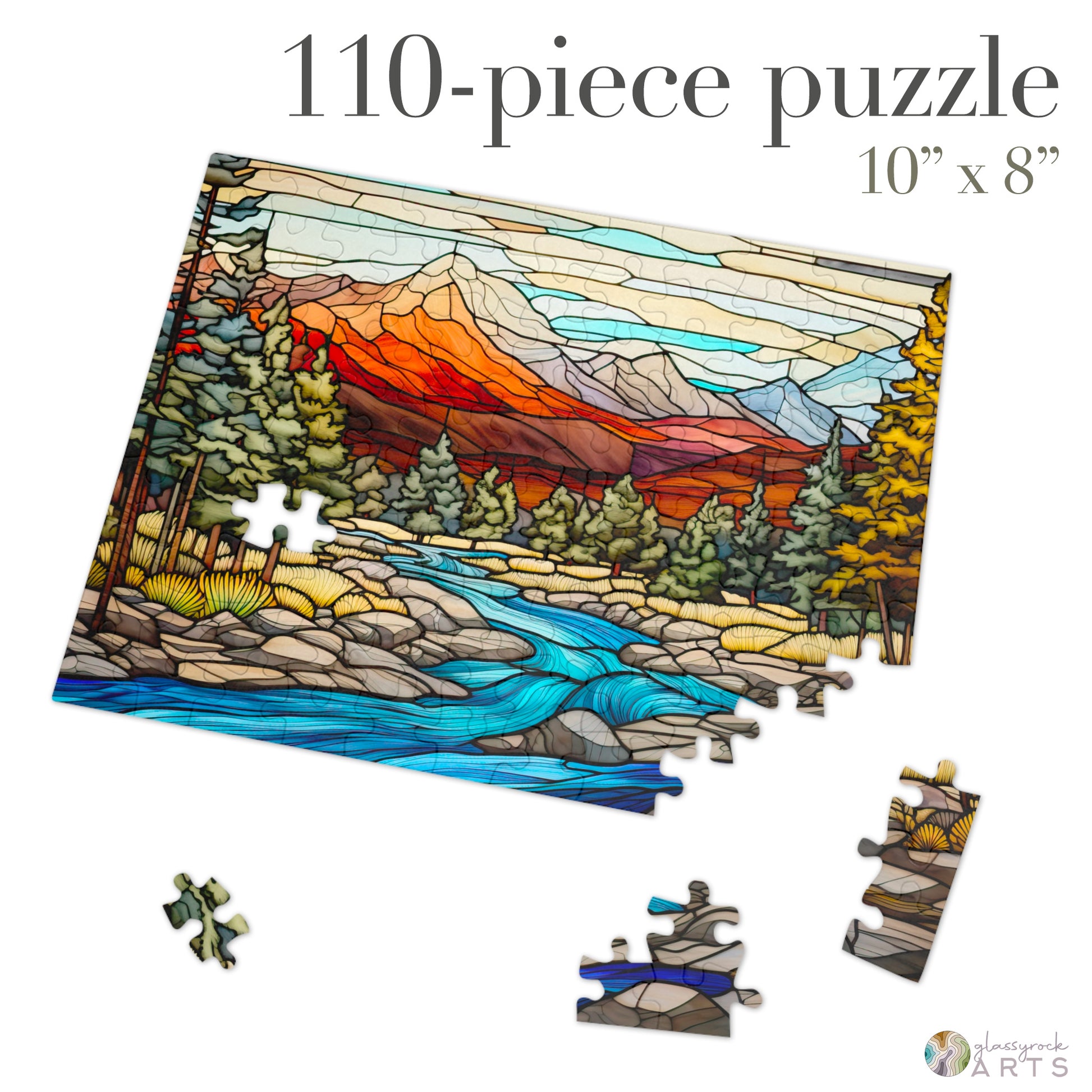 A picture of the Rocky Mountain National Park Stained Glass Jigsaw Puzzle from GlassyRock Arts. 