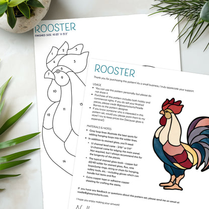 Rooster Stained Glass Pattern PDF & PNG - Crafting Patterns & Molds from GlassyRock Arts